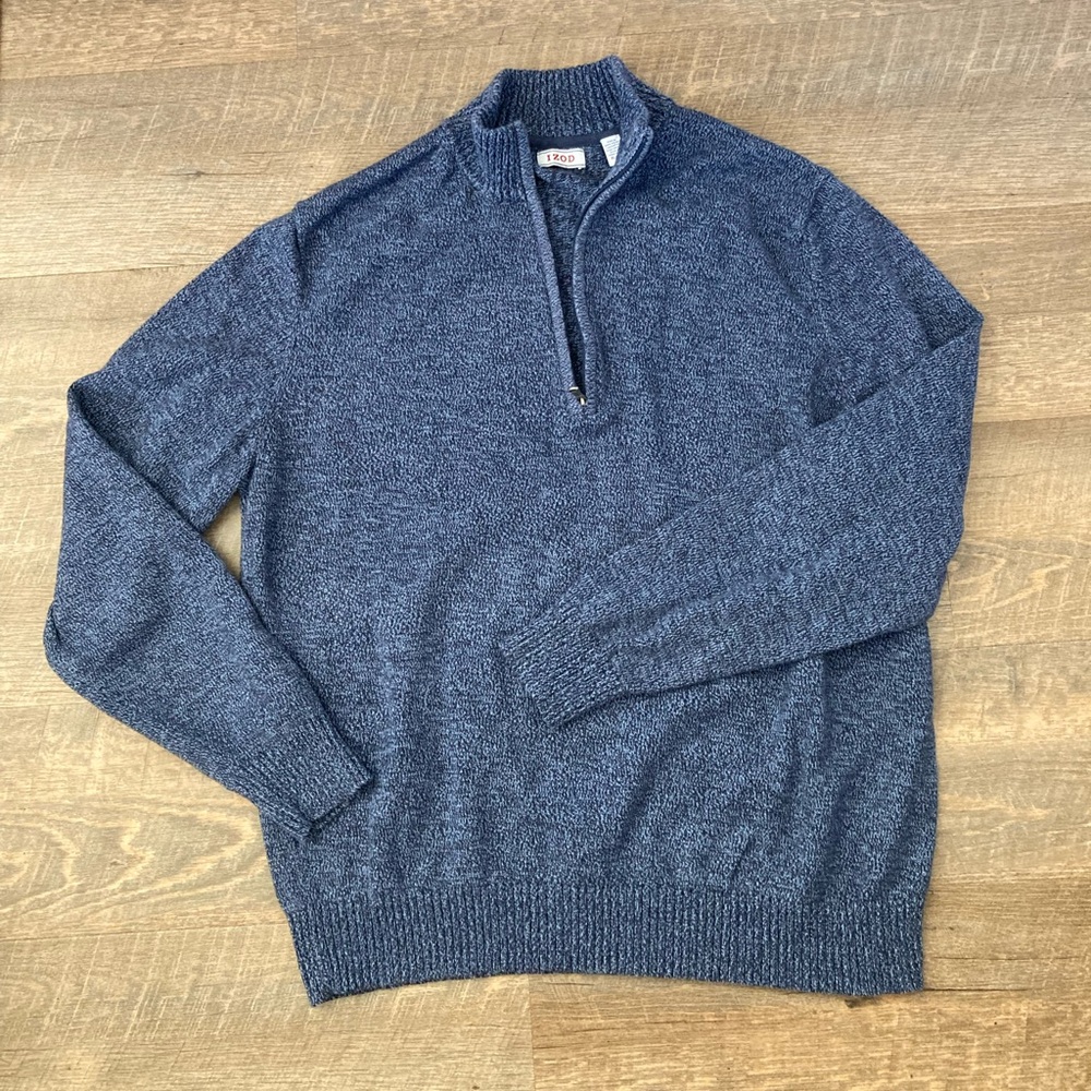IZOD | Saltwater Field House ‘Anchor’ Blue Quarter Zip Cotton Pullover Sweater